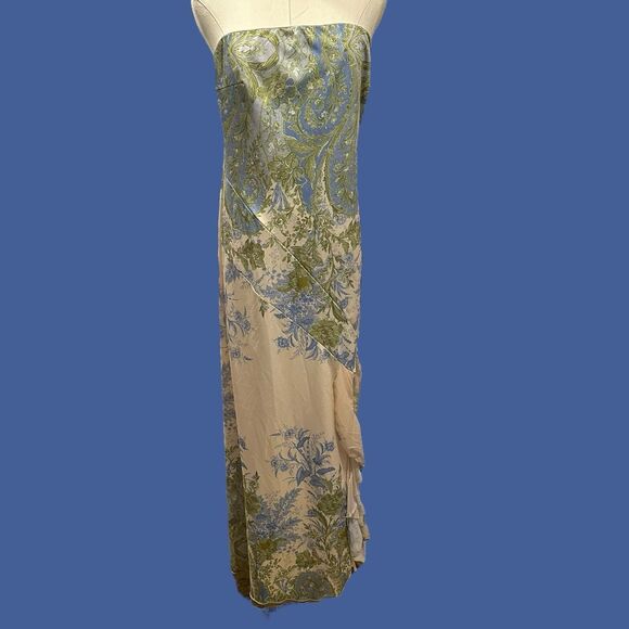 Y2K Strapless Floral Print Maxi Dress Ruffle Slit Cottagecore Boho Festival Sz L - Picture 8 of 16